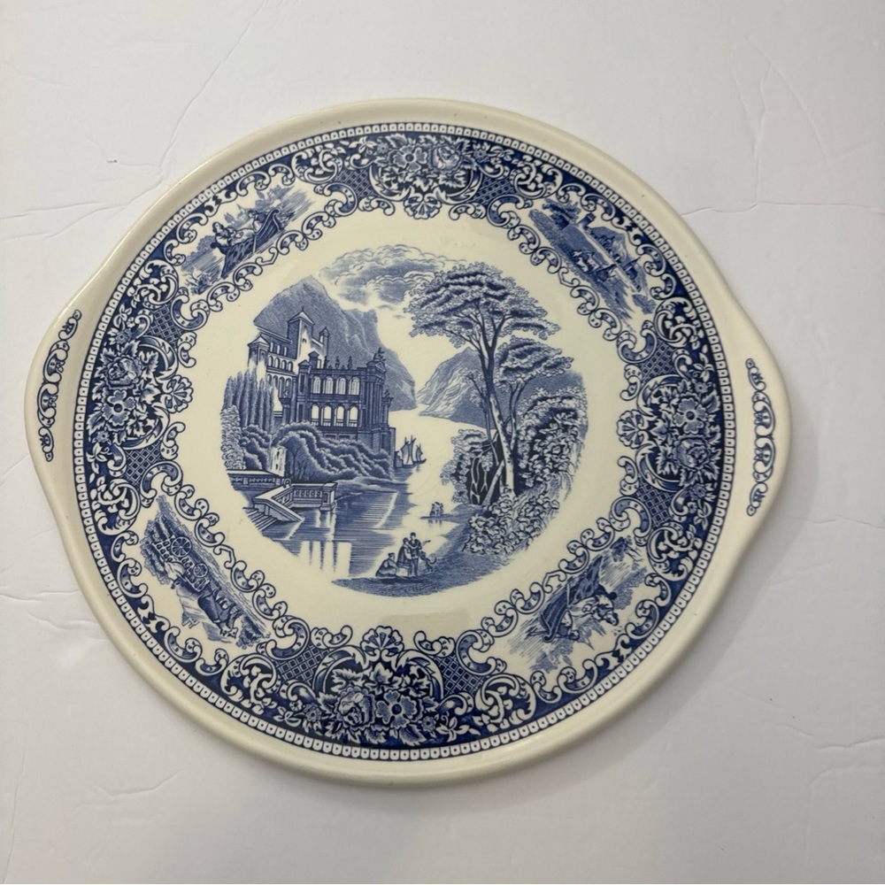 MYOTT Cambridge Old England Ironstone 12” Round Cake Plate Blue Transferware